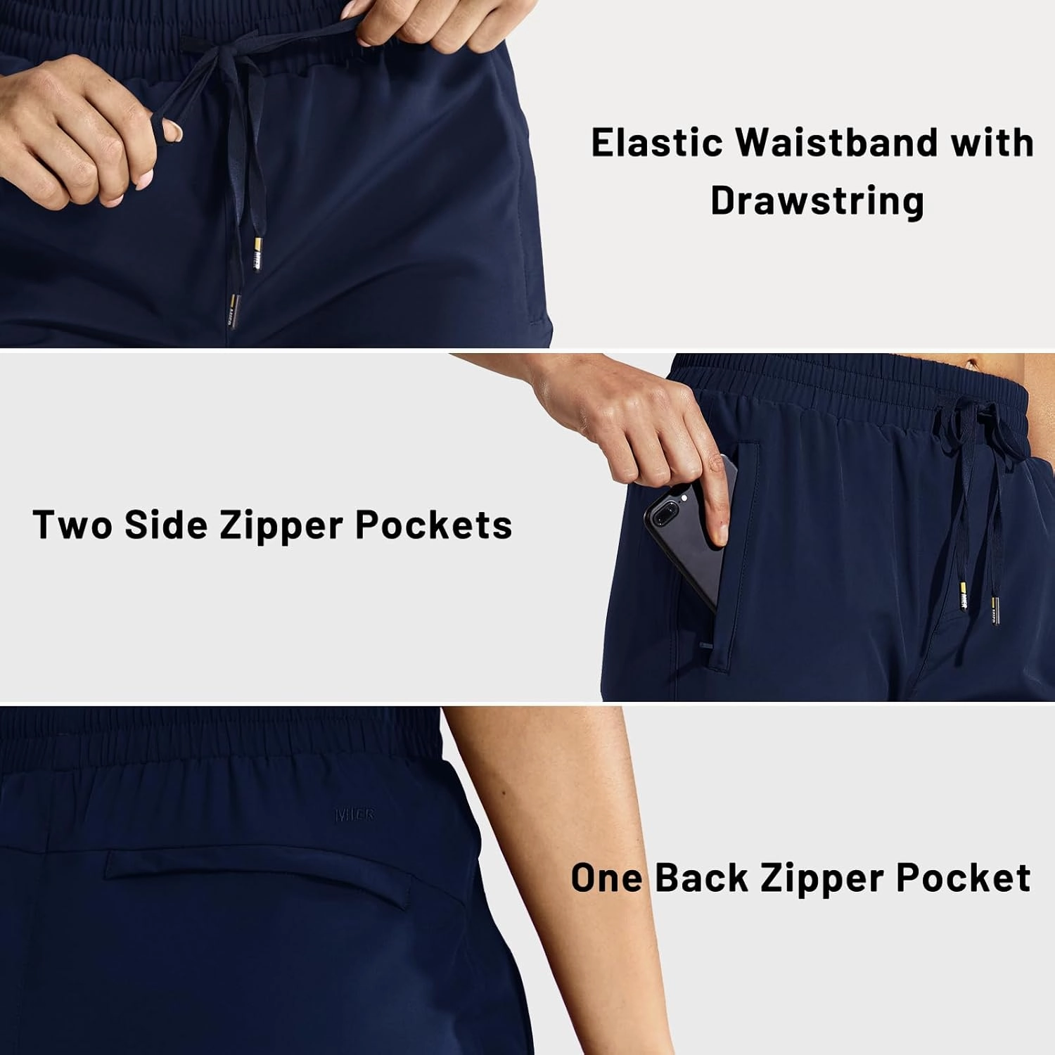 MIER Women's Lightweight Jogger Pants with Zipper Pockets Running Athletic Hiking Travel Drawstring Pants, Quick Dry