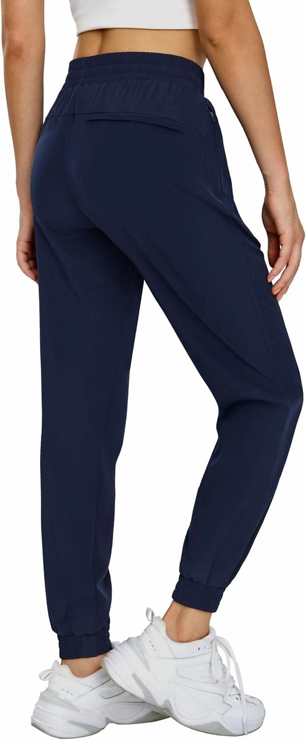 MIER Women's Lightweight Jogger Pants with Zipper Pockets Running Athletic Hiking Travel Drawstring Pants, Quick Dry