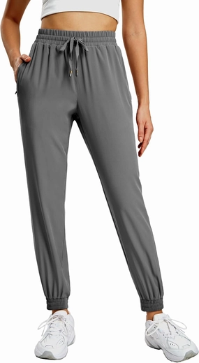 MIER Women's Lightweight Jogger Pants with Zipper Pockets Running Athletic Hiking Travel Drawstring Pants, Quick Dry