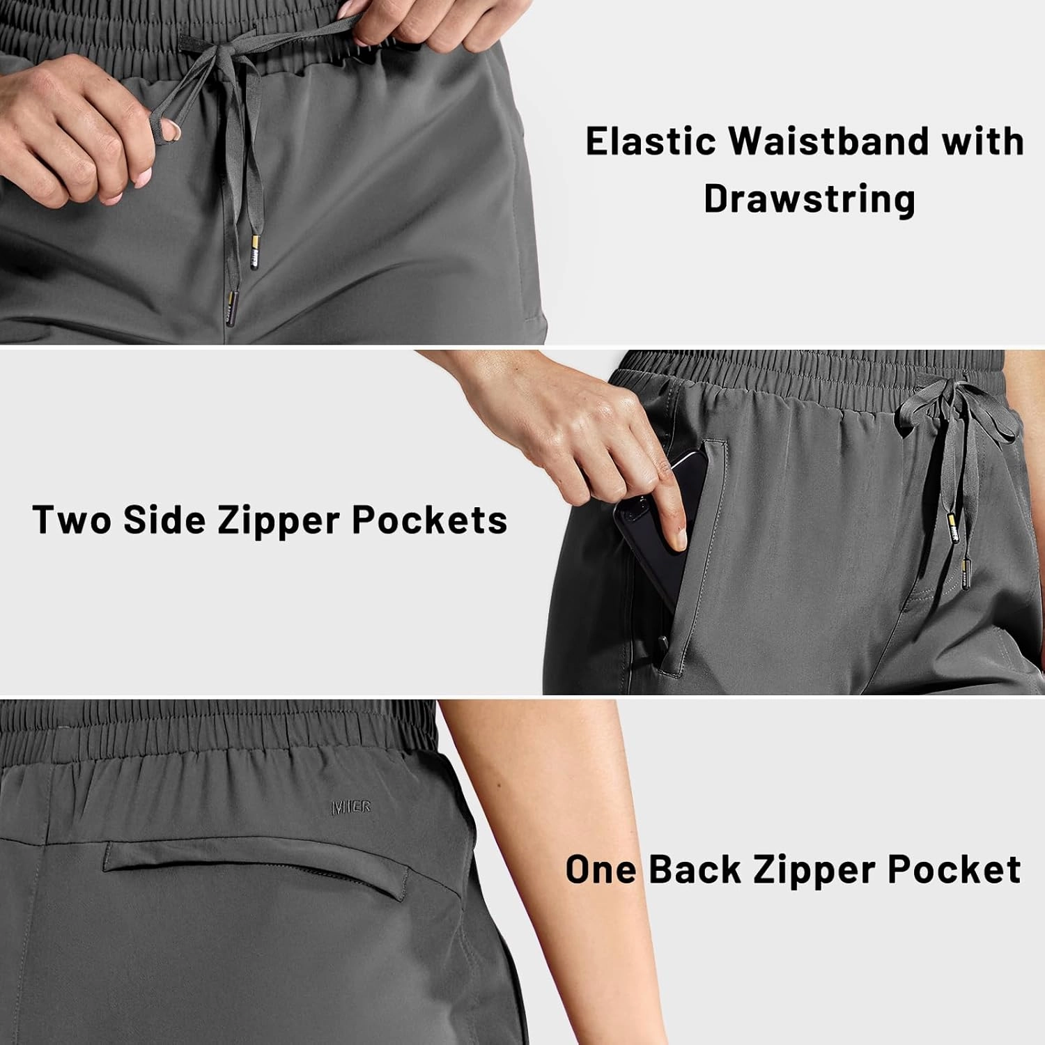 MIER Women's Lightweight Jogger Pants with Zipper Pockets Running Athletic Hiking Travel Drawstring Pants, Quick Dry