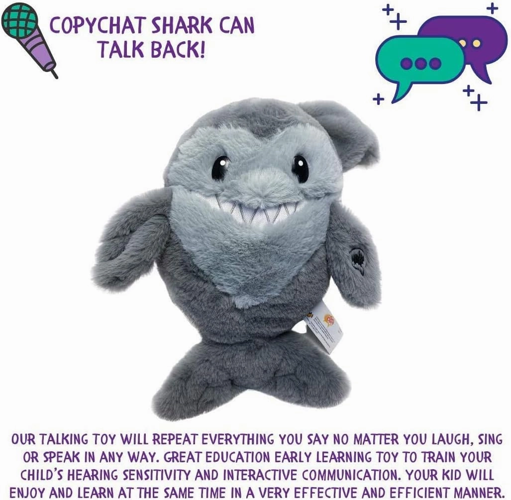 Mighty Mojo Talk Back Plush - Repeats What You Say Super Fast, Mimicry Electronic Record, Talk Back Toy for Kids, Perfect Early Learning Gift (Shark)