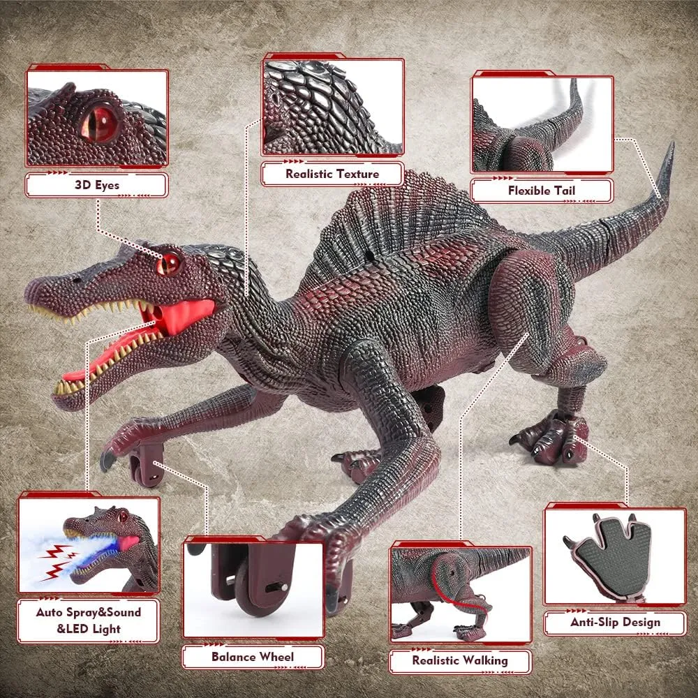 Mini Tudou Remote Control Dinosaur Toys for Kids,Light Tracing RC Jurassic Spinosaurus Dinosaur Toys w/Auto Spray and Realistic Light & Roaring,Walking Robot Dinosaur Toys for Boys Girls 3-5 4-7 8-12