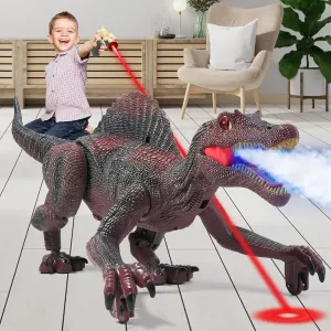 Mini Tudou Remote Control Dinosaur Toys for Kids,Light Tracing RC Jurassic Spinosaurus Dinosaur Toys w/Auto Spray and Realistic Light & Roaring,Walking Robot Dinosaur Toys for Boys Girls 3-5 4-7 8-12