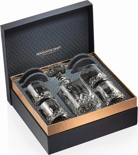 Mixology & Craft Whiskey Decanter Set - Crystal Bourbon, Scotch, Cognac Glasses (10oz)