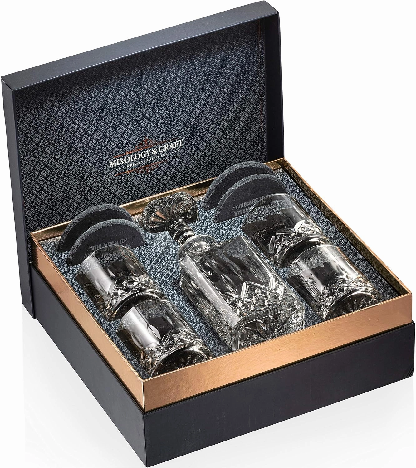 Mixology & Craft Whiskey Decanter Set - Crystal Bourbon, Scotch, Cognac Glasses (10oz)
