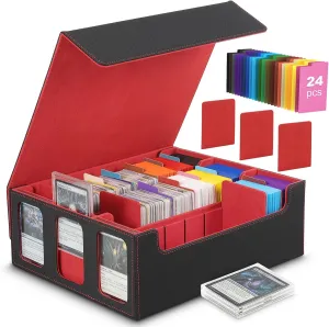 MoKo Card Storage Box for Trading Cards with Card Supporters, 2300  MTG Deck Box with 24 Colorful Divider Tabs, Commander Card Deck Case with Display Window Fits for Magic Game Cards&YugiOh, Black Red