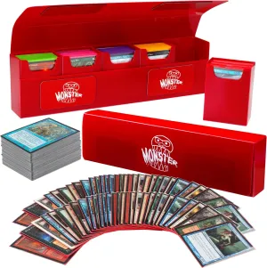 Monster Protectors Magnetic Five Deck Box - Red, Holds 375 Gaming TCGs, Self-locking Closure, Compatible w Standard & Smaller Size Gaming Trading Cards, Removable Construction, Gift