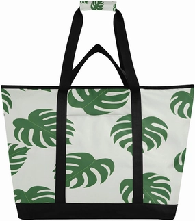 Monstera Leaf Pattern Reusable Insulated Lunchbox Cooler Bag, Leakproof Kitchen Grocery Bag Collapsible Portable Cooler Tote Bag for Picnic, Camping, Office, Travel