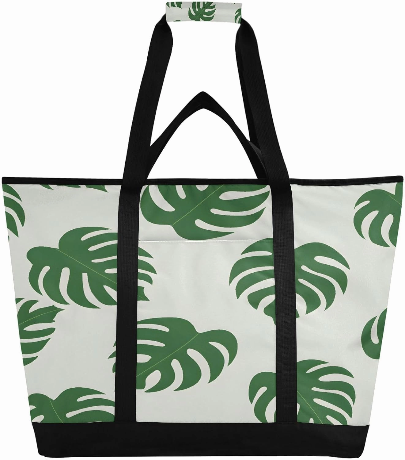Monstera Leaf Pattern Reusable Insulated Lunchbox Cooler Bag, Leakproof Kitchen Grocery Bag Collapsible Portable Cooler Tote Bag for Picnic, Camping, Office, Travel