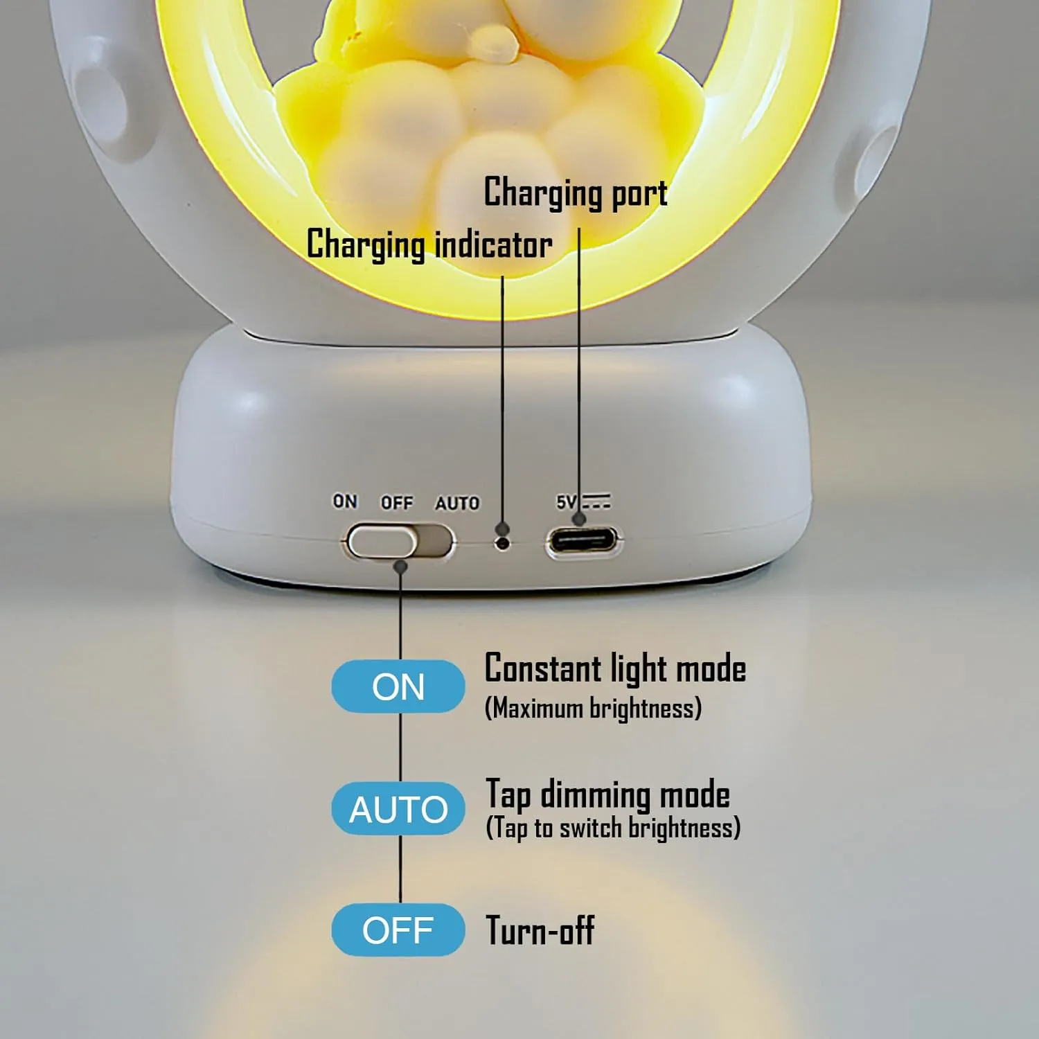 Moon and Bunny Rechargeable Night Light, Safe PVC and ABS Material, 3 Brightness Levels, Tap Control, Warm Light, Toddler Sleeping Lamp, Bedroom Night Lamp, Gift for Baby and Kid (Moon and Bunny)