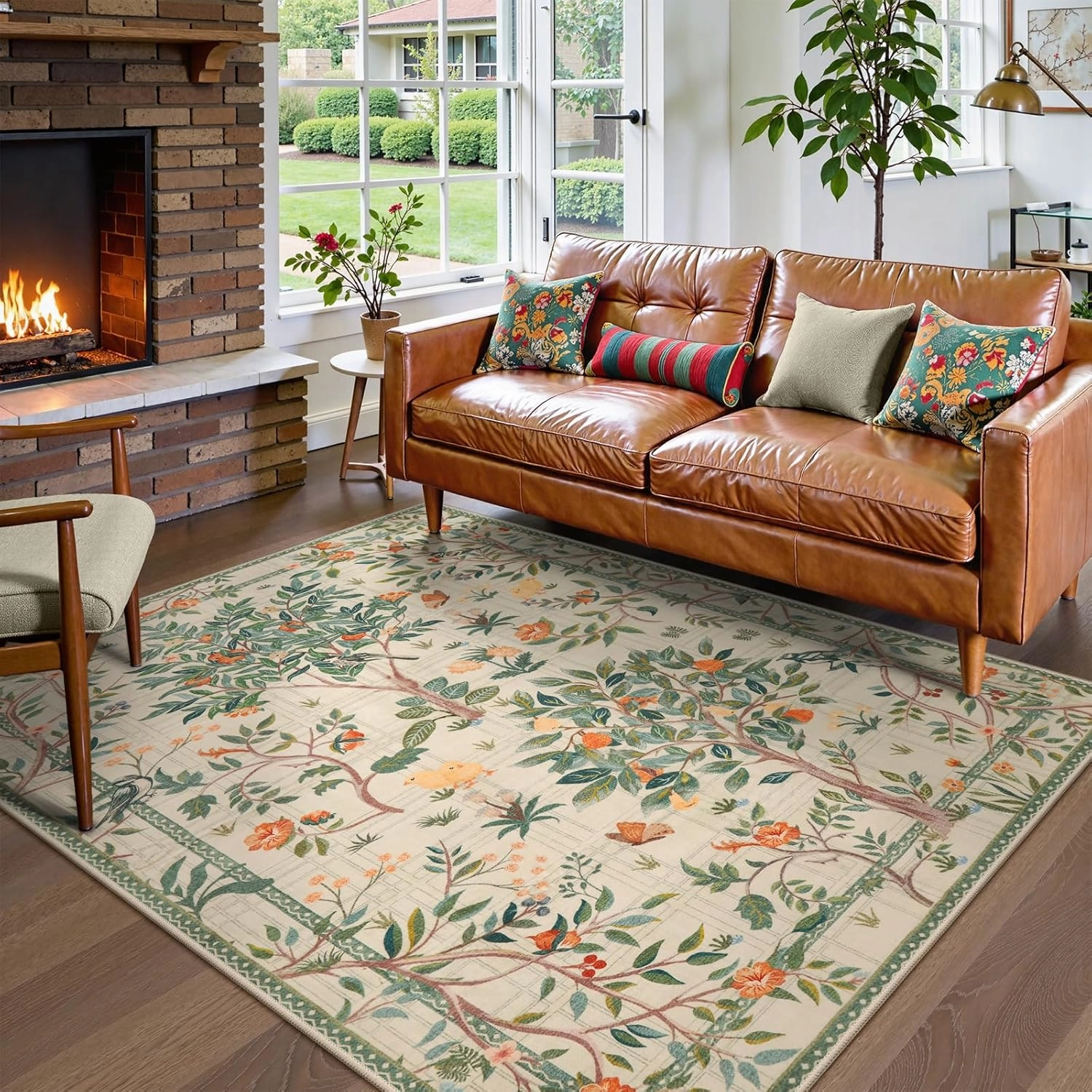 Morebes Washable 5x7 Area Rug for Bedroom, Boho Floral Kids Room Rug Non Slip, Soft Flower Low-Pile Indoor Floor Throw Carpet for Dining Room Bedroom Home Office Playroom, Sage Green