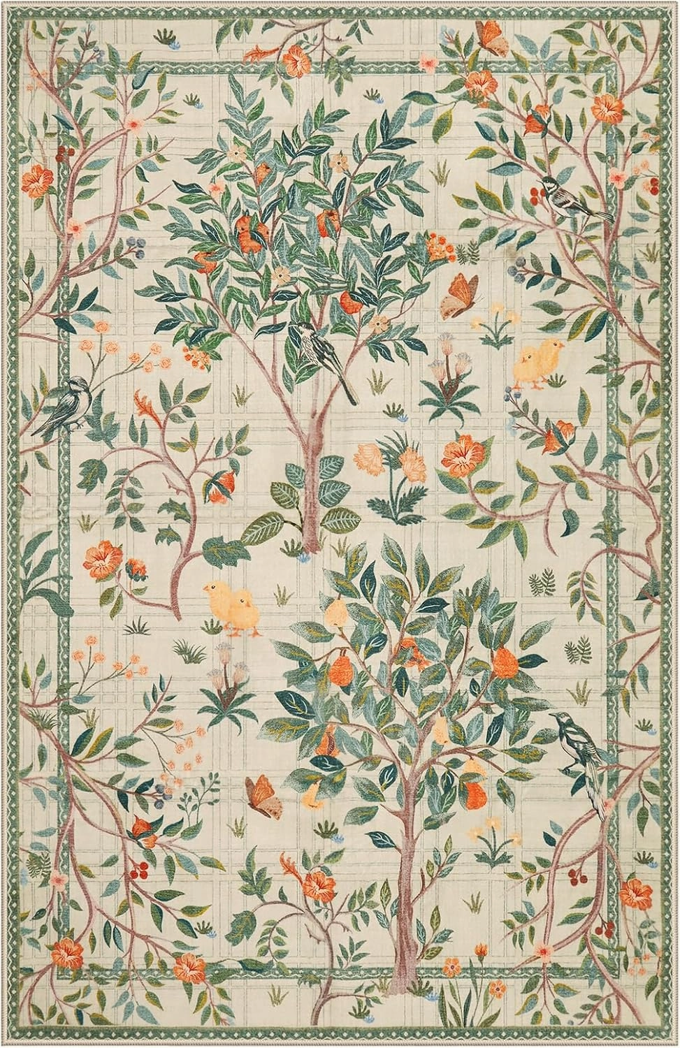 Morebes Washable 5x7 Area Rug for Bedroom, Boho Floral Kids Room Rug Non Slip, Soft Flower Low-Pile Indoor Floor Throw Carpet for Dining Room Bedroom Home Office Playroom, Sage Green