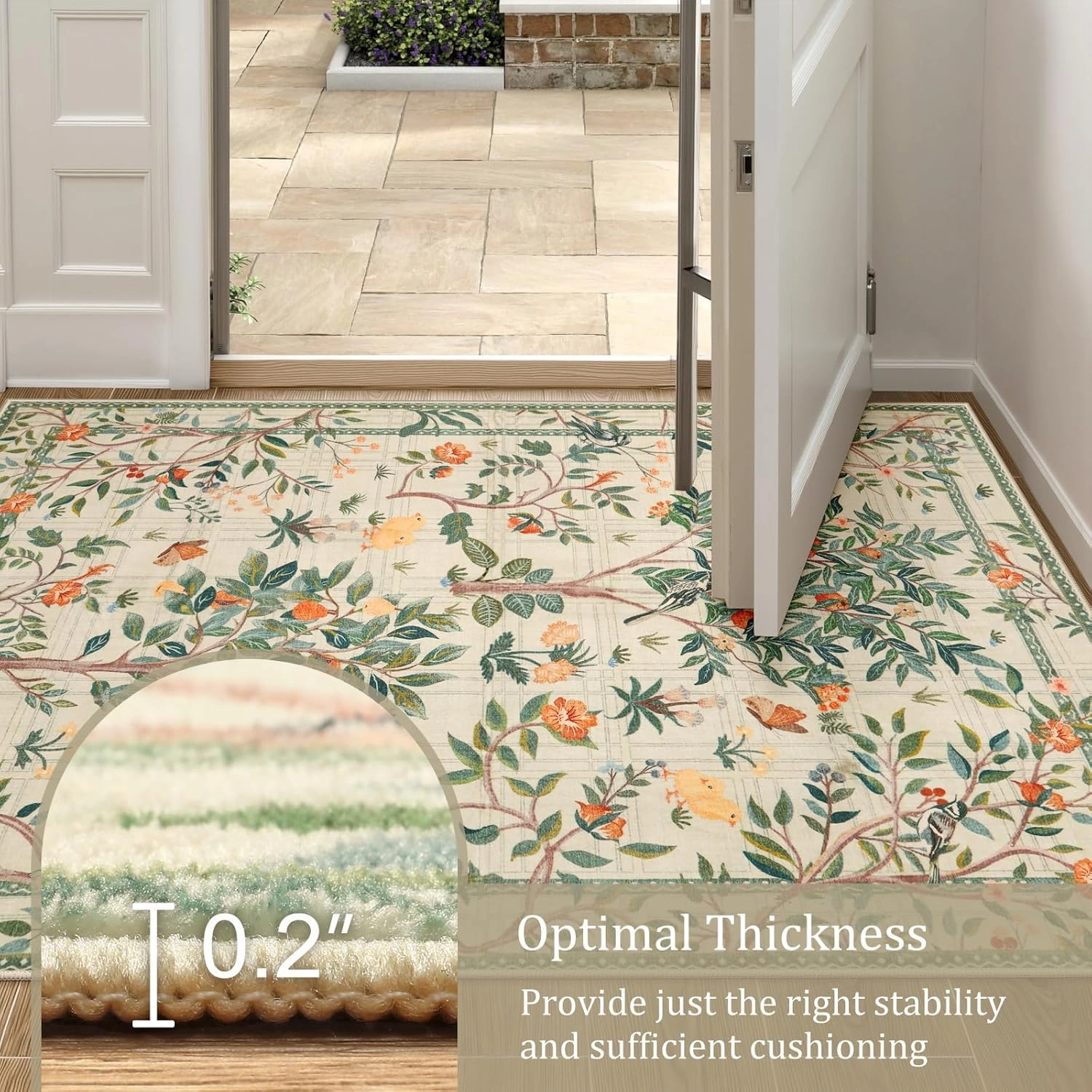 Morebes Washable 5x7 Area Rug for Bedroom, Boho Floral Kids Room Rug Non Slip, Soft Flower Low-Pile Indoor Floor Throw Carpet for Dining Room Bedroom Home Office Playroom, Sage Green