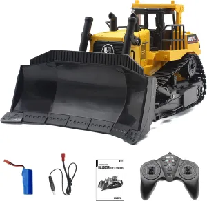 Mostop RC Bulldozer Toy 1/16 Scale 9 Channel RC Front Loader Tractor Full Functional 2.4Ghz Remote Control Bulldozer RC Construction Vehicles Truck Toys Gift with Light and Sound
