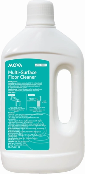 Mova Robot Vacuum Cleaning Solution Floor Cleaner for Hardwood, Tile, and Hard Floors, Compatible with P50 Pro Ultra, P10 Pro Ultra, P10 Ultra, S20 Mopping Robot Vacuum (33.8FL OZ)