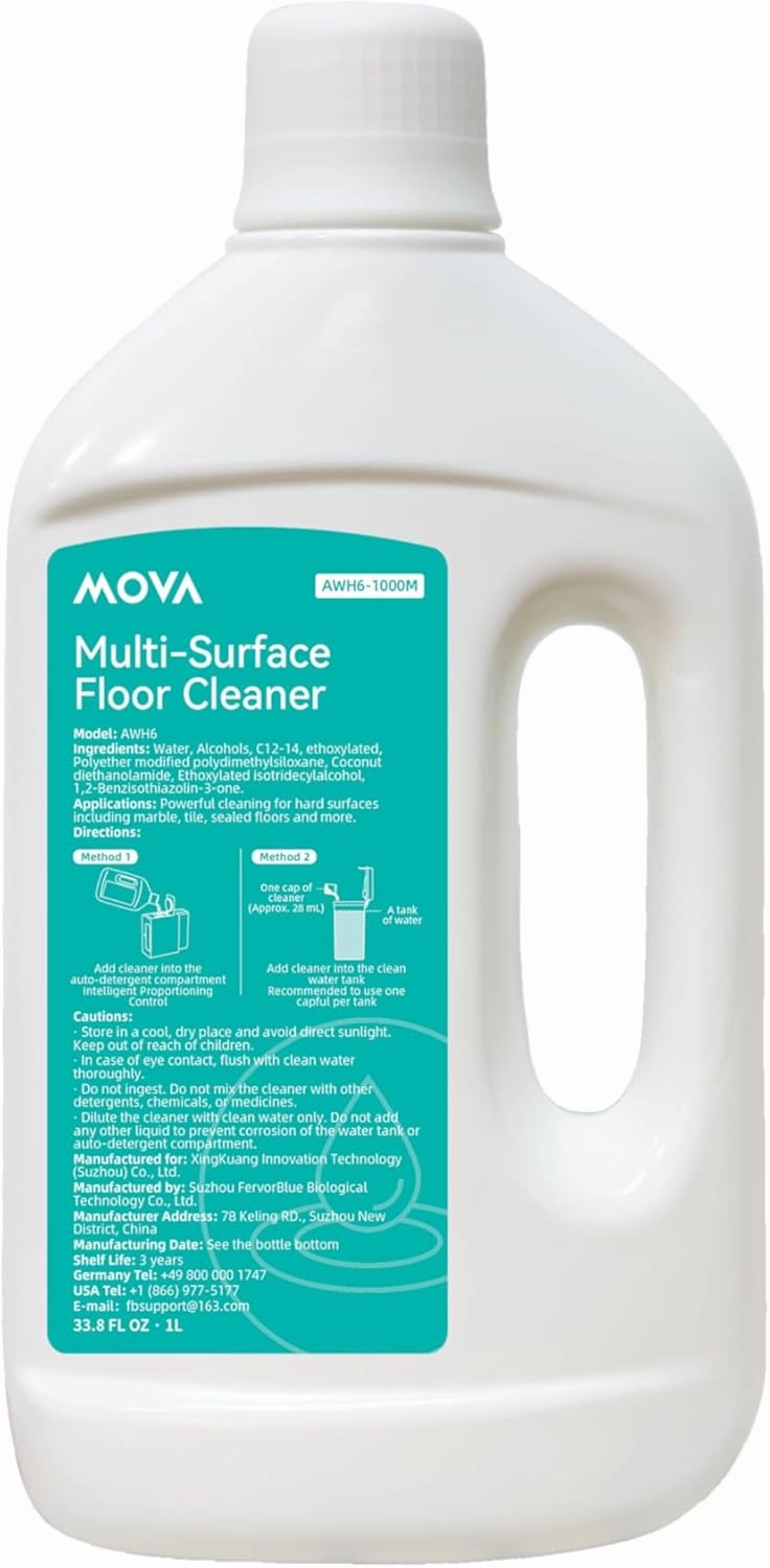 Mova Robot Vacuum Cleaning Solution Floor Cleaner for Hardwood, Tile, and Hard Floors, Compatible with P50 Pro Ultra, P10 Pro Ultra, P10 Ultra, S20 Mopping Robot Vacuum (33.8FL OZ)