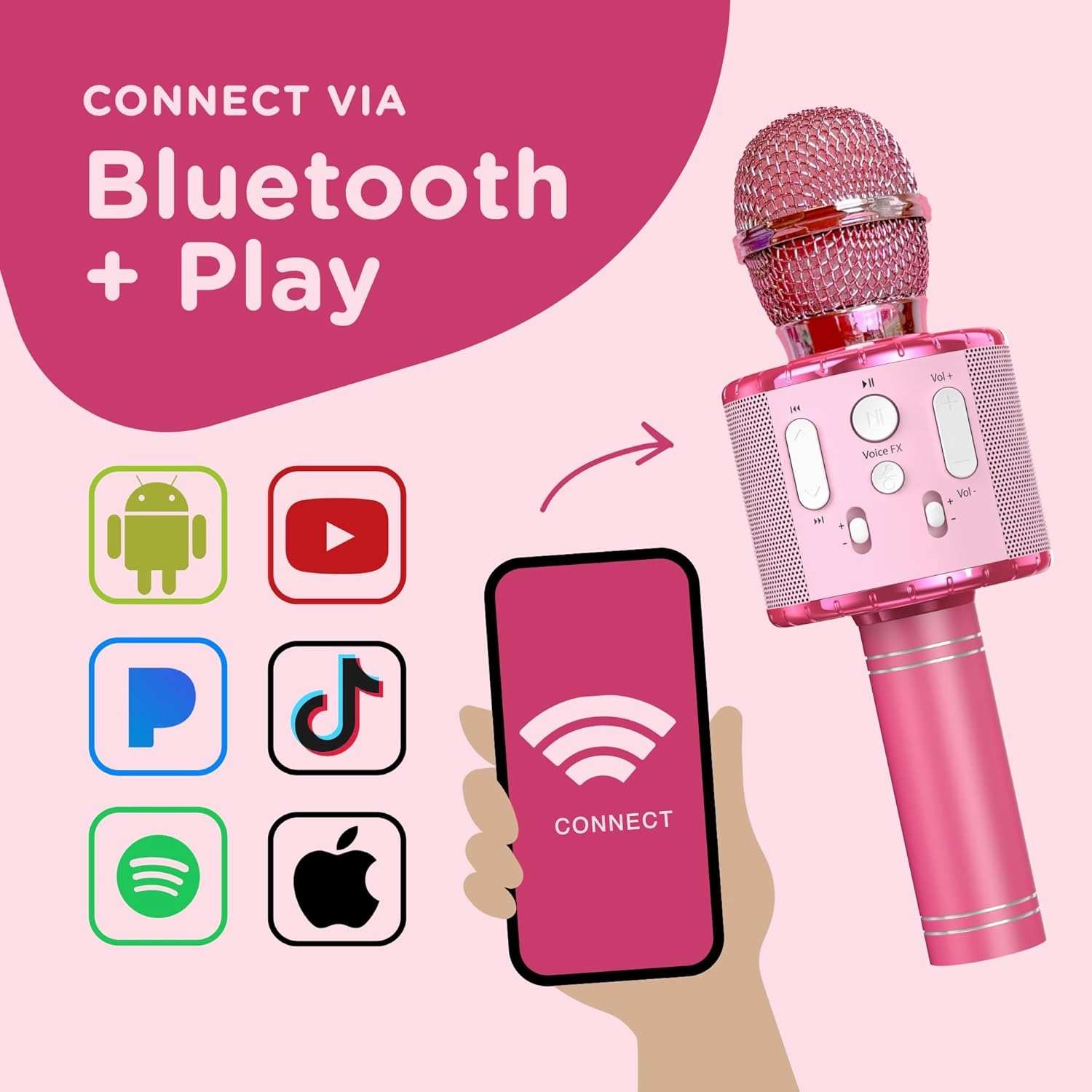 Move2Play, Kids Karaoke Microphone | Includes Stickers & Bluetooth | Kids Birthday Gift | Toy for All Ages 2, 3, 4, 5, 6  Year Old Girls, Boys & Toddlers (All Pink)