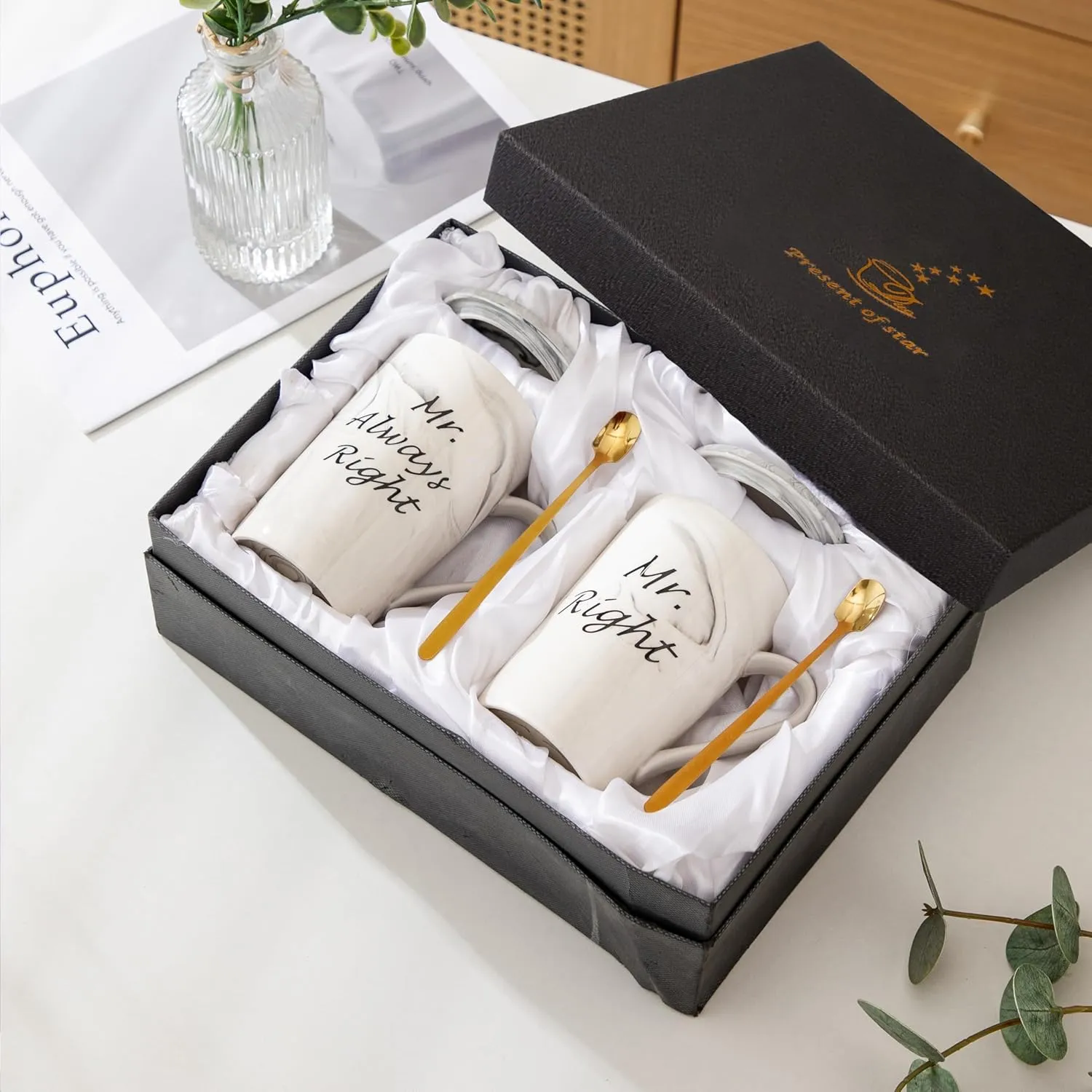 Mr and Mr Coffee Mugs Wedding Gifts for Grooms Gift for Gay Couples Engagement Wedding and Married Couples Anniversary Valentine's Day Gifts Ceramic Marble Cups