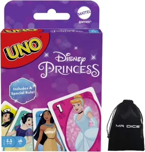 Mr Dice UNO Disney Princess Matching Playing Card Game for Girls Bundle Drawstring Bag