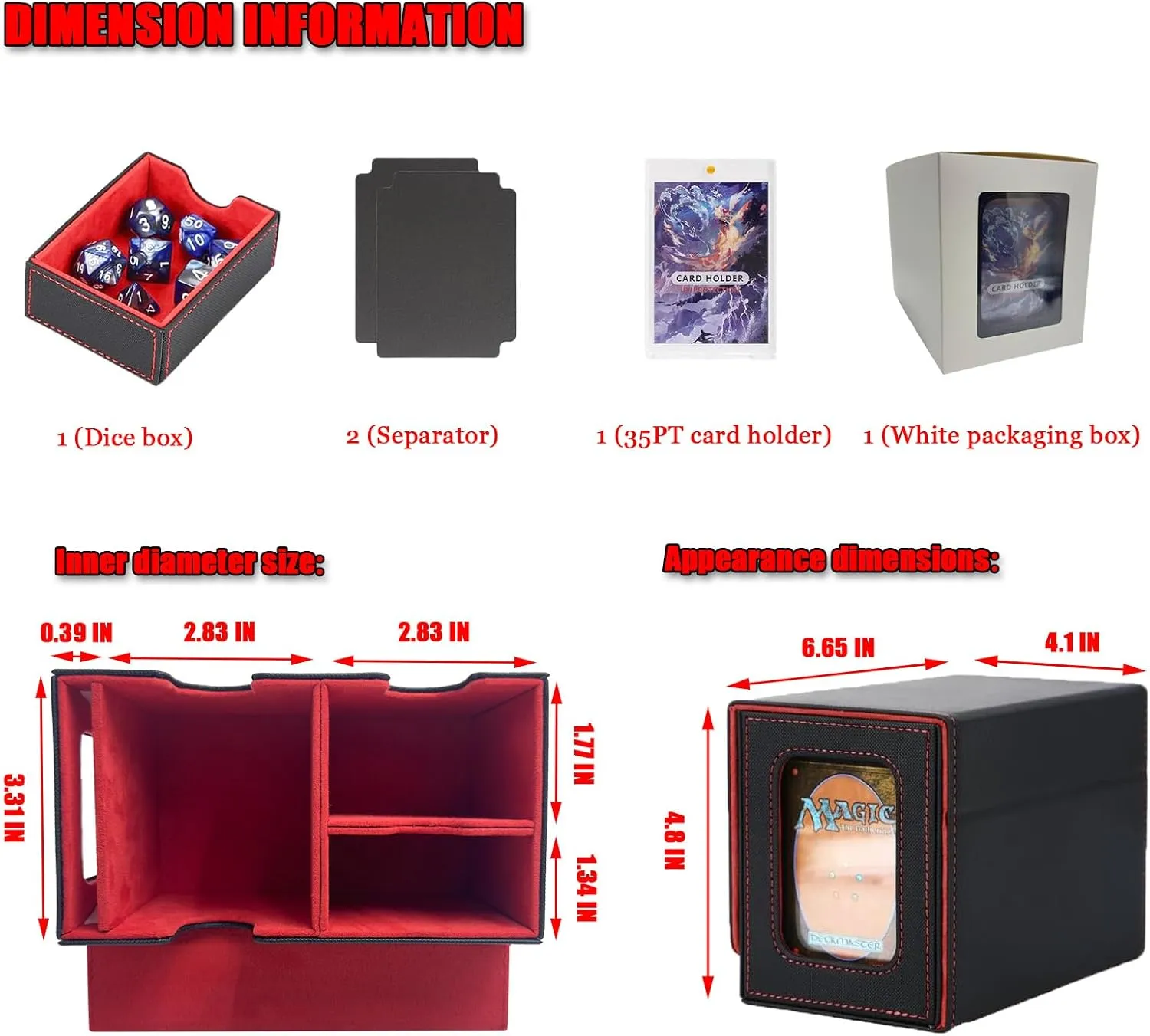MTG Deck Box for Commander, Card Deck Box with Dice Tray Fits 200 , Trading Card Storage Box for MTG TCG CCG with 2 Dividers 35pt Magnetic Holder (Red)