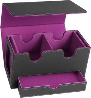 MTG Deck Box with 2 Commander Display,Commder Deck Box Fits 310  Cards，with Dice Tray,Leather Magnetic,Fits for TCG CCG Magic Cards (Black Purple)