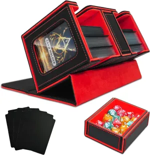 MTG Deck Box with Dice Tray, Commander Deck Box Fits 200  Double Sleeved Cards, Magnetic Card Deck Box, 3-in-1Deck Box TCG For Magic Commander TCG CCG,4 Dividers & 2 Toploaders, Black/Red