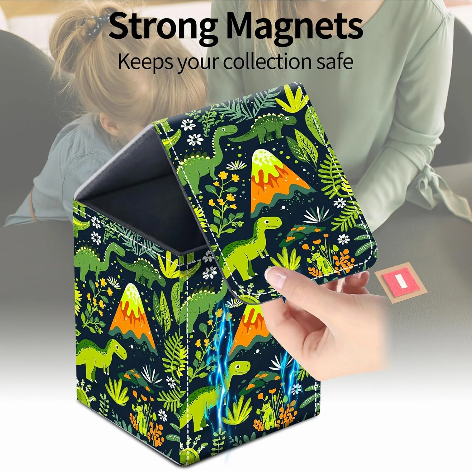 MTG Commander Deck Box, Leather Strong Magnet Magic the Gathering Deck Box for Commander Display, Holds 100  Cards, Trading Card Storage Boxes for TCG Sports Card, Green Dinosaurs and Plants