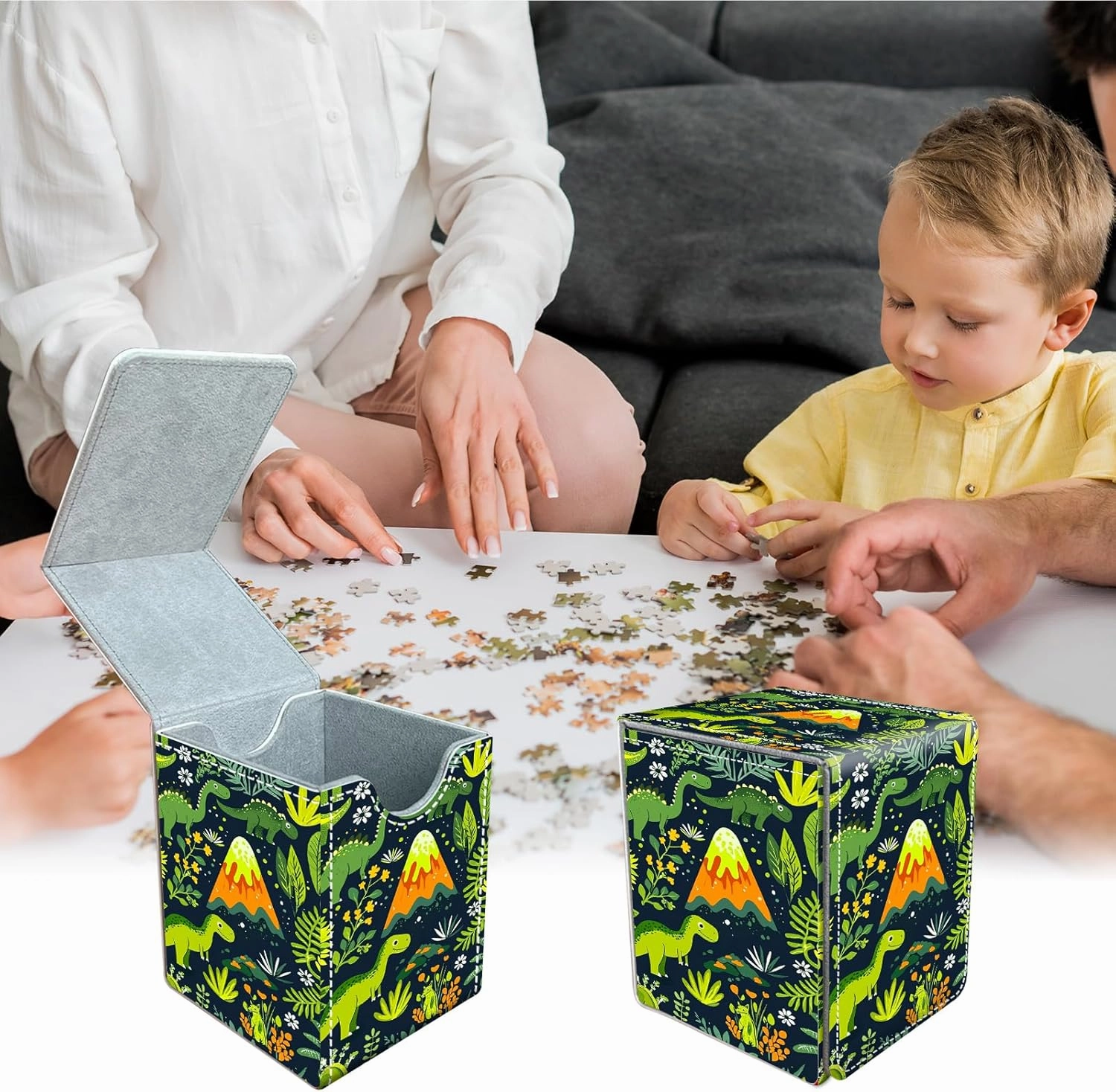 MTG Commander Deck Box, Leather Strong Magnet Magic the Gathering Deck Box for Commander Display, Holds 100  Cards, Trading Card Storage Boxes for TCG Sports Card, Green Dinosaurs and Plants
