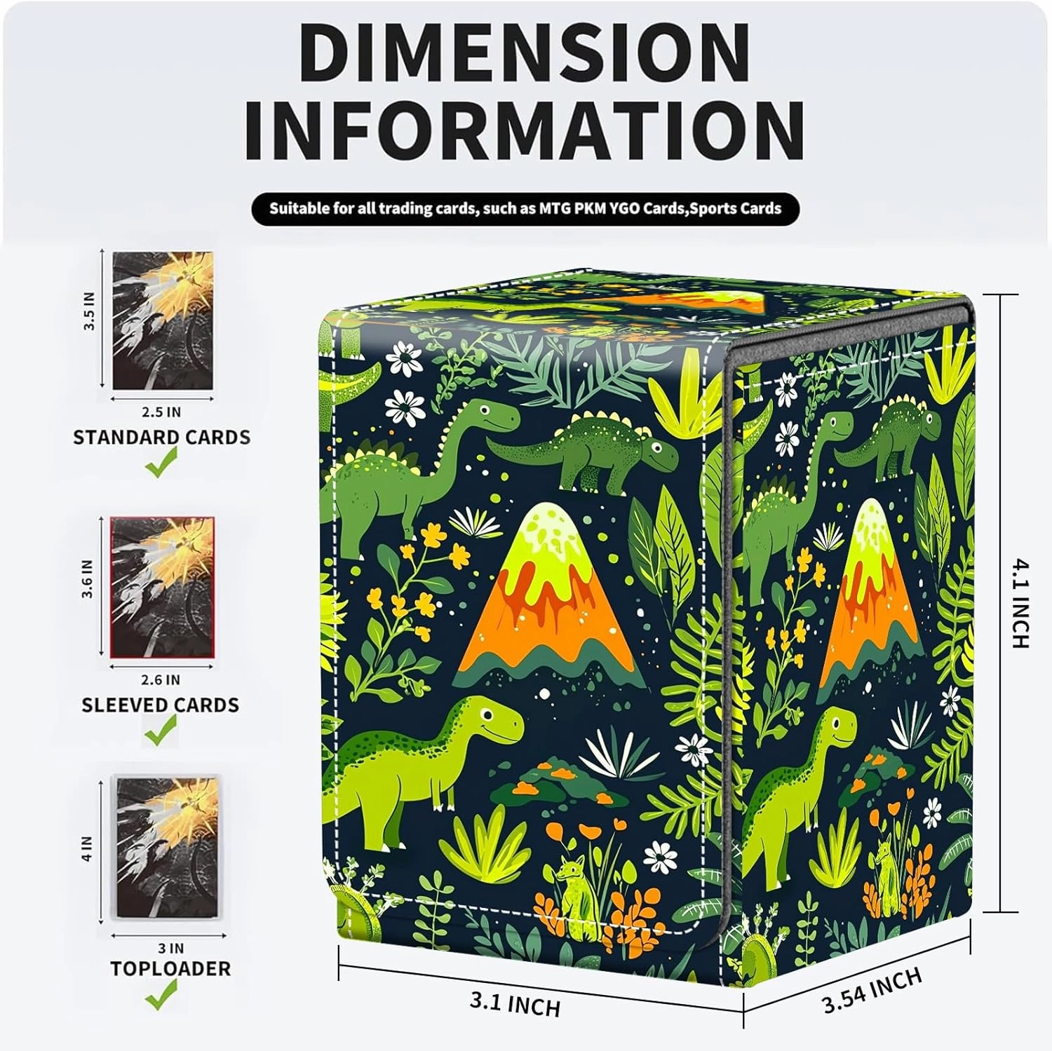 MTG Commander Deck Box, Leather Strong Magnet Magic the Gathering Deck Box for Commander Display, Holds 100  Cards, Trading Card Storage Boxes for TCG Sports Card, Green Dinosaurs and Plants
