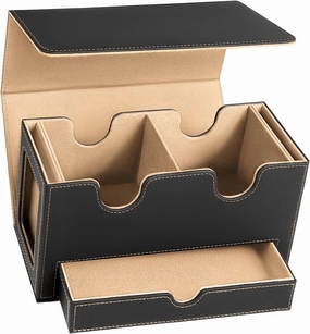 MTG Deck Box with 2 Commander Display,Commder Deck Box Fits 310  Cards，with Dice Tray,Leather Magnetic,Fits for TCG CCG Magic Cards (Khaki)