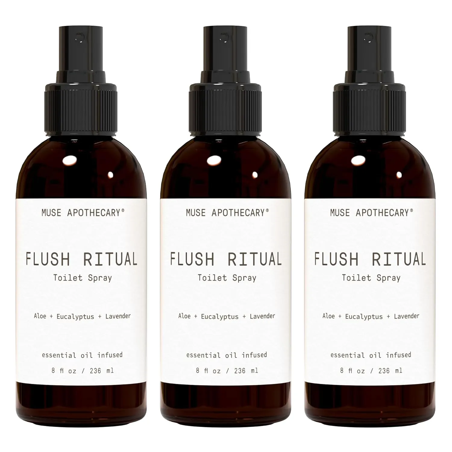 Muse Apothecary Flush Ritual - Aromatic & Refreshing Toilet Spray, Use Before You Go, 8 oz, Infused with Natural Essential Oils - Aloe   Eucalyptus   Lavender, Pack of 3