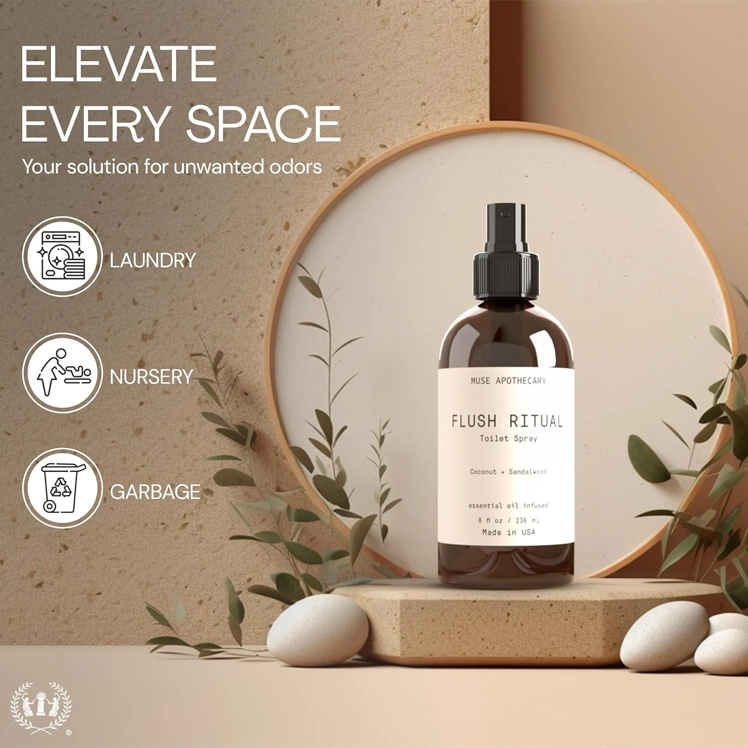 Muse Apothecary Flush Ritual - Aromatic & Refreshing Toilet Spray, Use Before You Go, 8 oz, Infused with Natural Essential Oils - Aloe   Eucalyptus   Lavender, Pack of 3