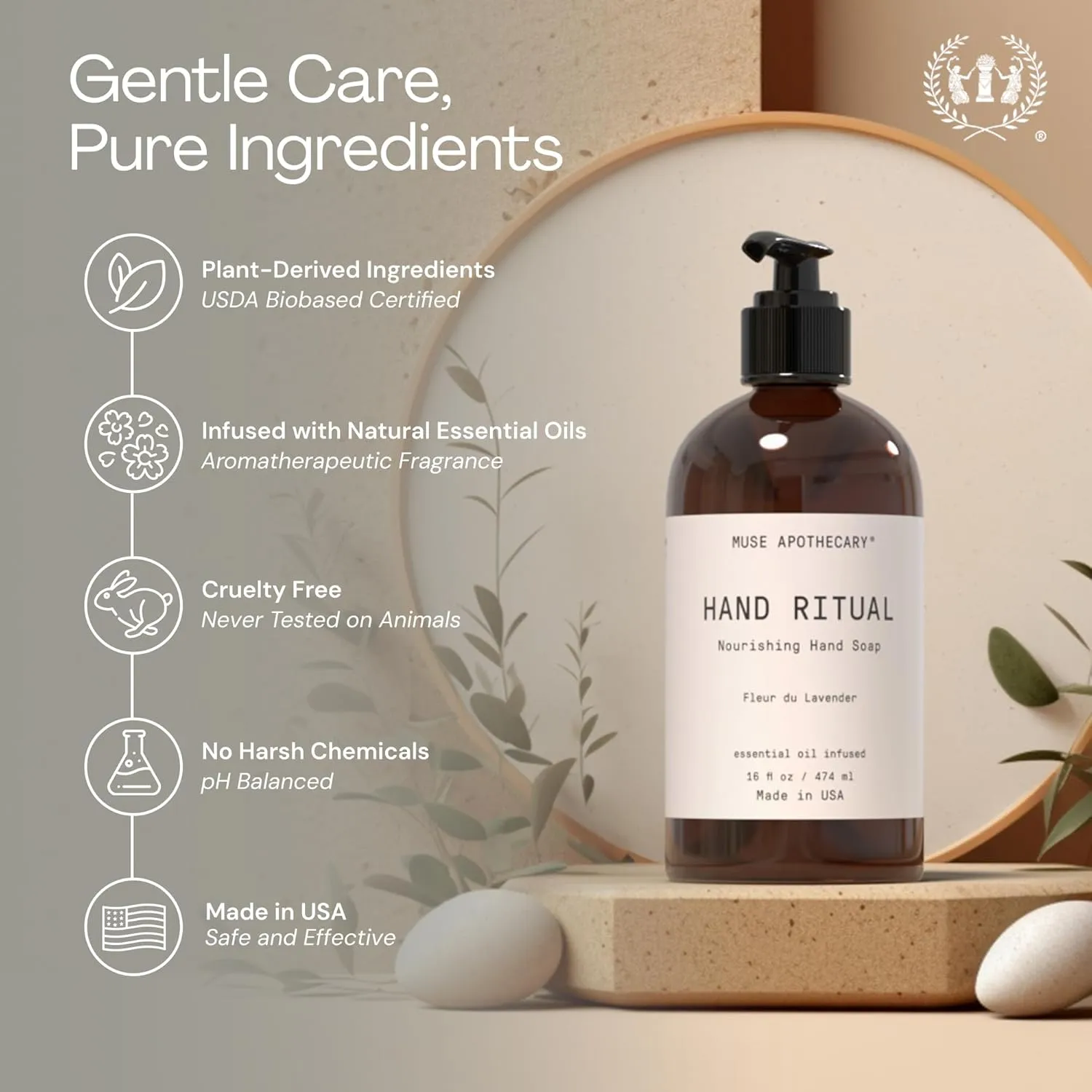 Muse Apothecary Hand Ritual - Aromatic and Nourishing Hand Soap, Infused with Natural Aromatherapy Essential Oils - USDA Certified Biobased - 16 oz, Aloe   Eucalyptus   Lavender, 2 Pack