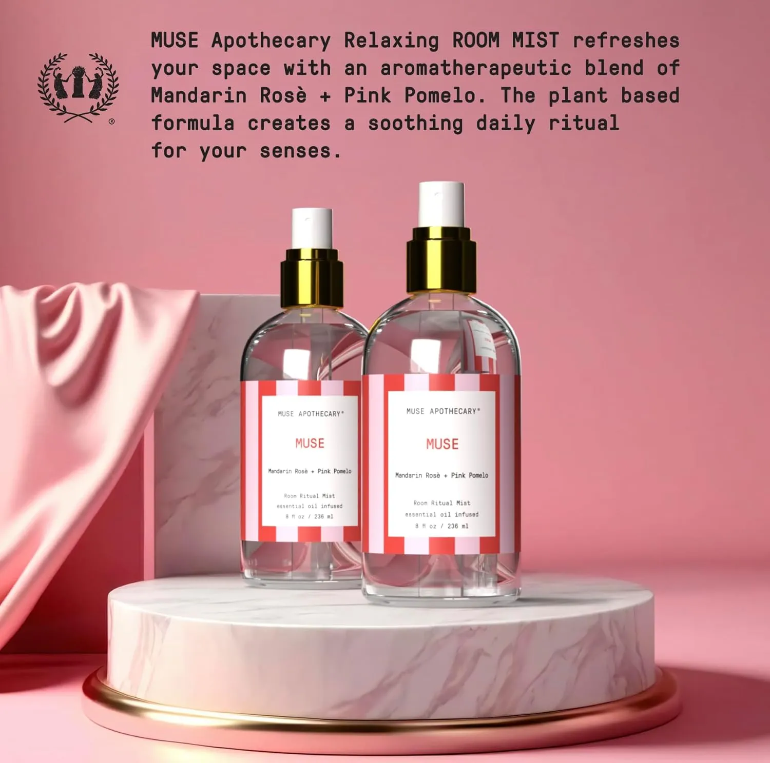 Muse Apothecary Room Ritual - Aromatic and Relaxing Room Mist, 8 oz, Infused with Natural Essential Oils - Great Valentine's Day Gift - Mandarin Rosè   Pink Pomelo, 2 Pack