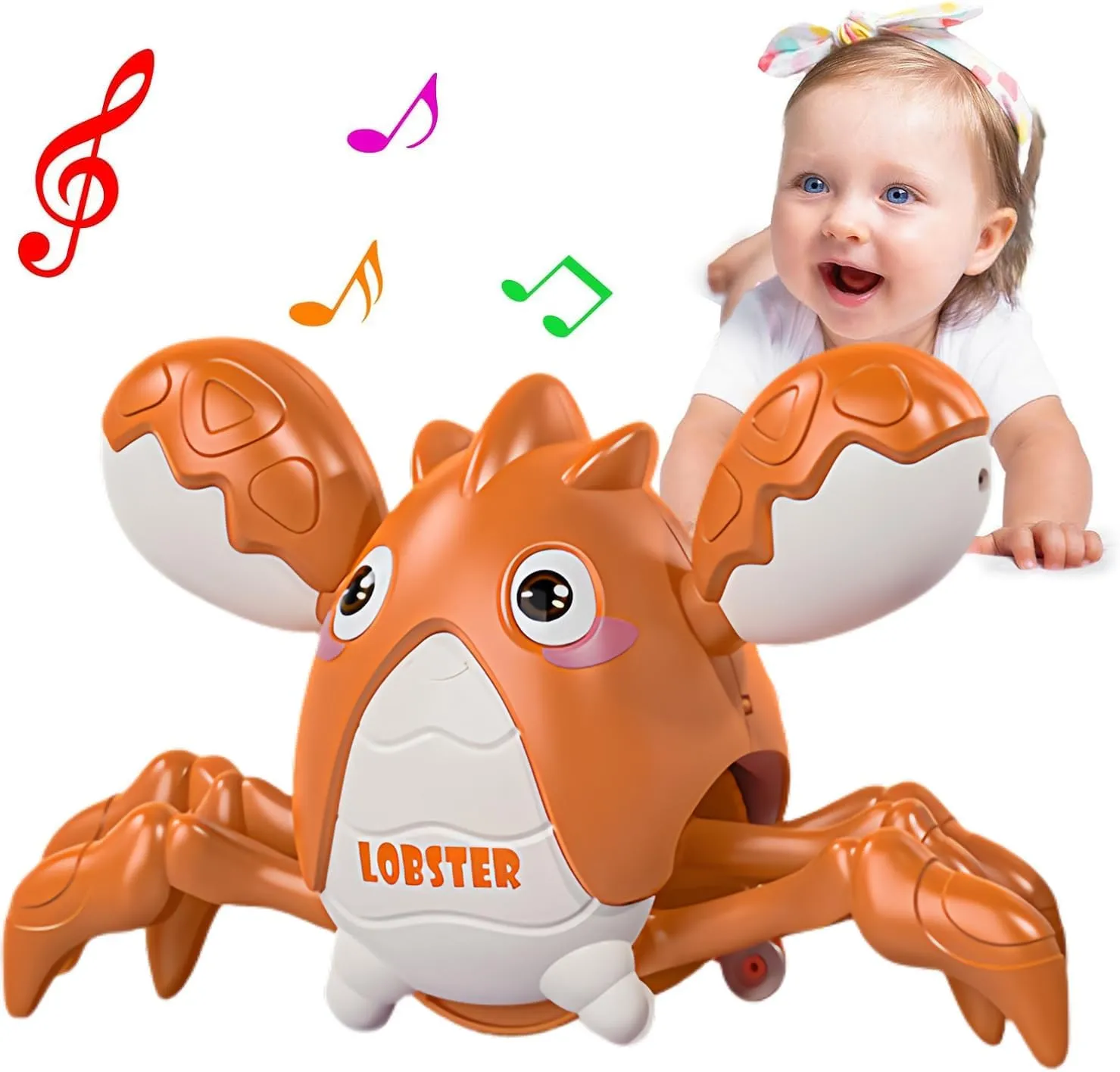 Musical Baby Toy -Crawling Lobster Toy Sensory Tummy Time Toys for Boy Girl, Light-up Walking Dancing Moving Toys Learning Development Infant Toddler Birthday Gifts (Orange)