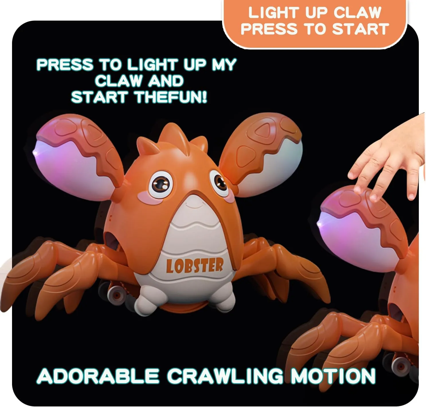 Musical Baby Toy -Crawling Lobster Toy Sensory Tummy Time Toys for Boy Girl, Light-up Walking Dancing Moving Toys Learning Development Infant Toddler Birthday Gifts (Orange)