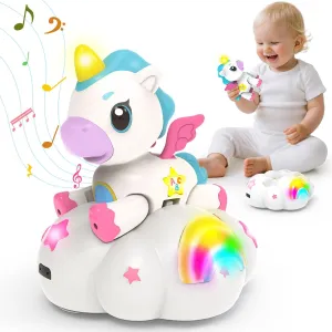 Musical Unicorn Toys for 6 to 12 Months - Baby Crawling Toy with Light-up for 1  Year Old Girl Boy,Infant Tummy Time Sensory Development Toys with ABC/123 Modes,Birthday Gift 1 Year Old Boys & Girls