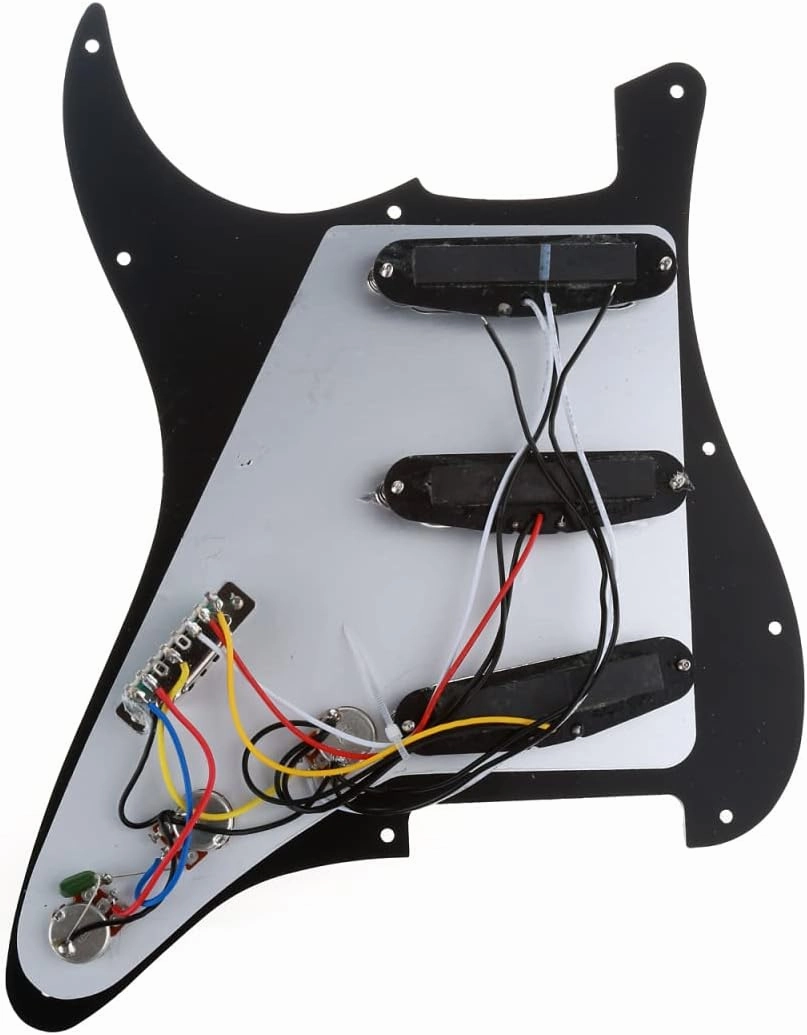 Musiclily SSS 11 Hole Loaded Prewired Strat Pickguard ST Guitar Scratch Plate with Single Coil Pickups Set for Squier Stratocaster Style Electric Guitar, Black