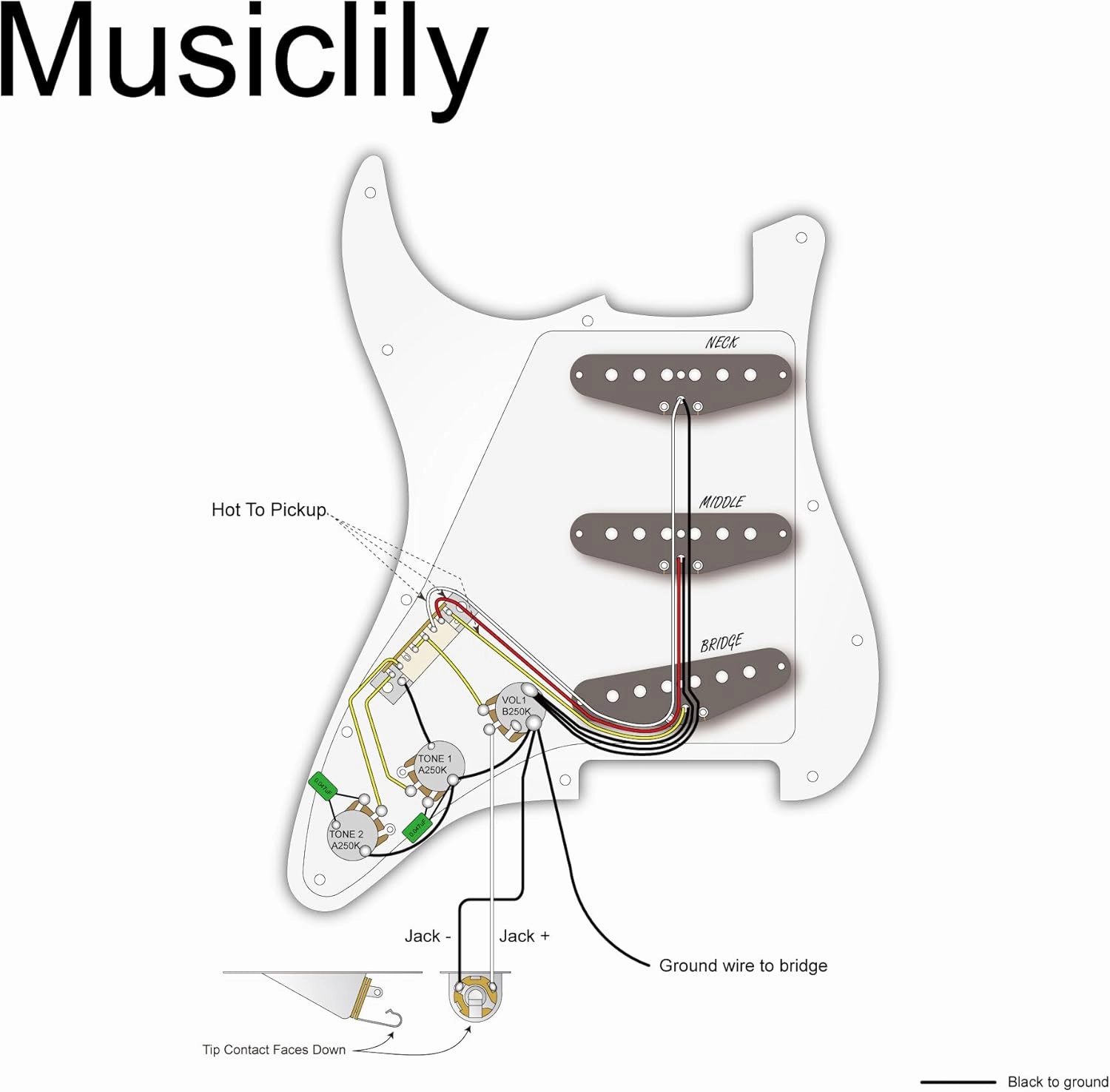 Musiclily SSS 11 Hole Loaded Prewired Strat Pickguard ST Guitar Scratch Plate with Single Coil Pickups Set for Squier Stratocaster Style Electric Guitar, Black
