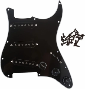 Musiclily SSS 11 Hole Loaded Prewired Strat Pickguard ST Guitar Scratch Plate with Single Coil Pickups Set for Squier Stratocaster Style Electric Guitar, Black