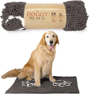 My Doggy Place Microfiber Dog Mat for Muddy Paws, 36" x 26" Ash With Paw Print - Absorbent Quick-Drying Paw Cleaning, Washer and Dryer Safe - Non-Slip Rubber Backed Pet Mat, Large