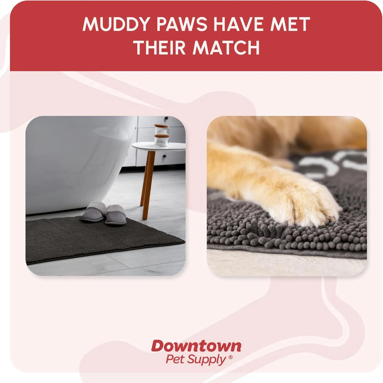 My Doggy Place Microfiber Dog Mat for Muddy Paws, 36" x 26" Ash With Paw Print - Absorbent Quick-Drying Paw Cleaning, Washer and Dryer Safe - Non-Slip Rubber Backed Pet Mat, Large