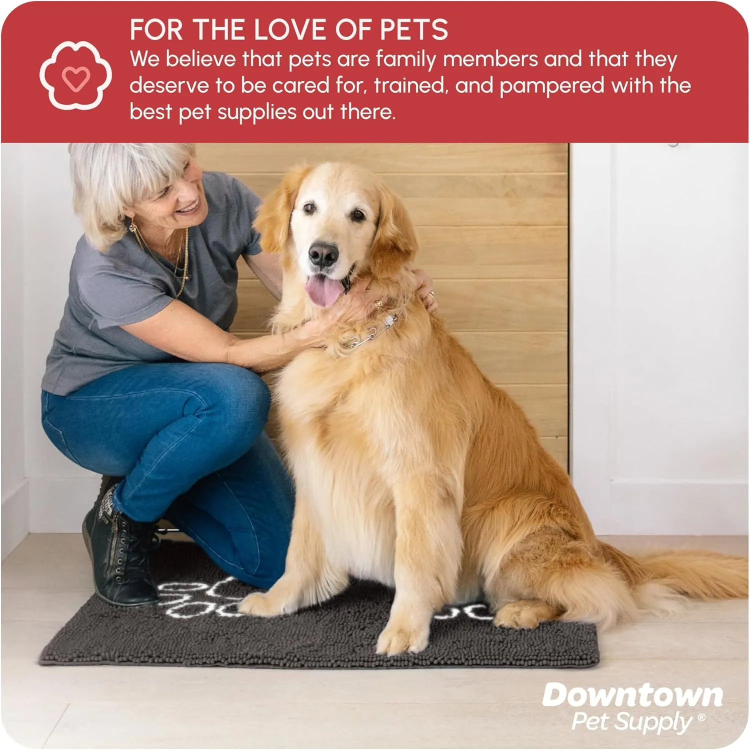 My Doggy Place Microfiber Dog Mat for Muddy Paws, 36" x 26" Ash With Paw Print - Absorbent Quick-Drying Paw Cleaning, Washer and Dryer Safe - Non-Slip Rubber Backed Pet Mat, Large