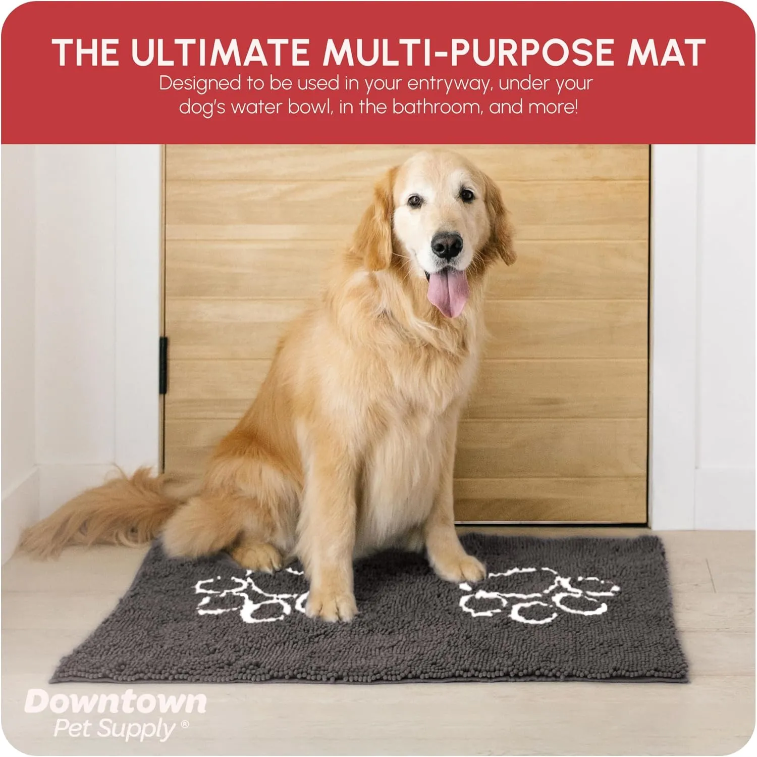 My Doggy Place Microfiber Dog Mat for Muddy Paws, 36" x 26" Ash With Paw Print - Absorbent Quick-Drying Paw Cleaning, Washer and Dryer Safe - Non-Slip Rubber Backed Pet Mat, Large