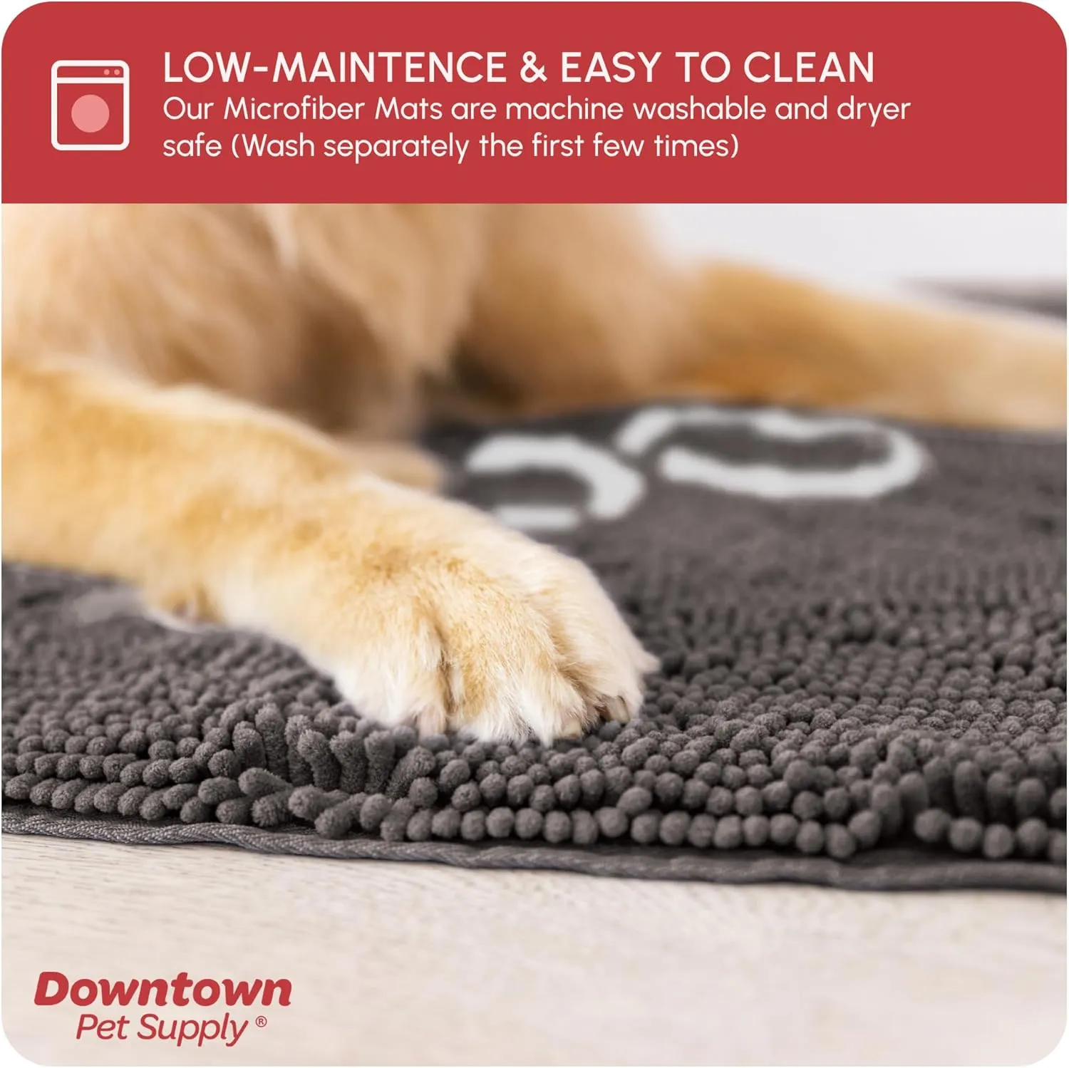 My Doggy Place Microfiber Dog Mat for Muddy Paws, 36" x 26" Ash With Paw Print - Absorbent Quick-Drying Paw Cleaning, Washer and Dryer Safe - Non-Slip Rubber Backed Pet Mat, Large