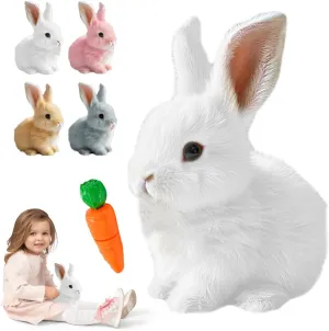 My Realistic Bunny Toy Easter Basket Stuffer, 2025 New Interactive Bunny Toys Bunnies Can Walk and Talk, Handmade Hopping Realistic Rabbit Toy for Kids (White)