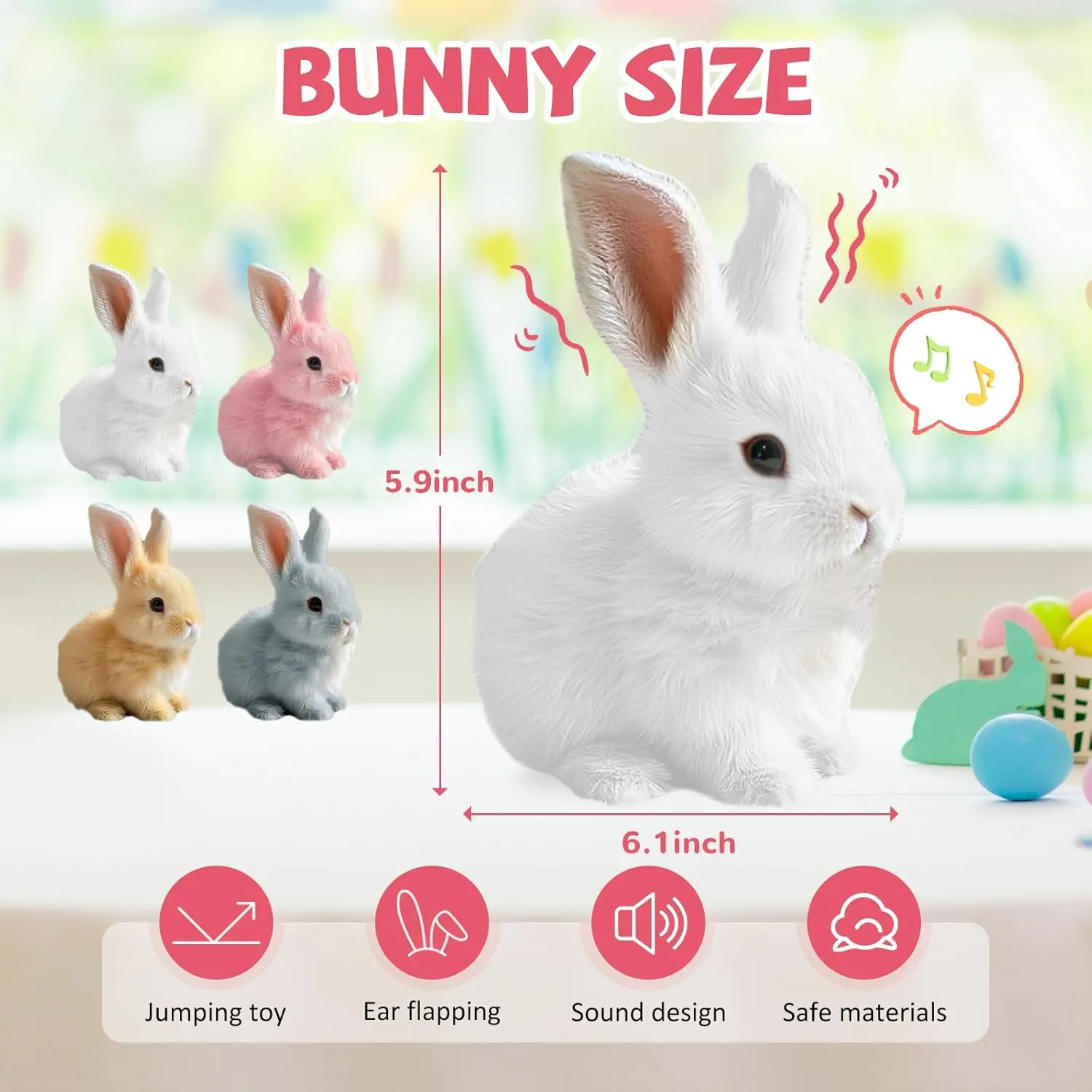 My Realistic Bunny Toy Easter Basket Stuffer, 2025 New Interactive Bunny Toys Bunnies Can Walk and Talk, Handmade Hopping Realistic Rabbit Toy for Kids (White)