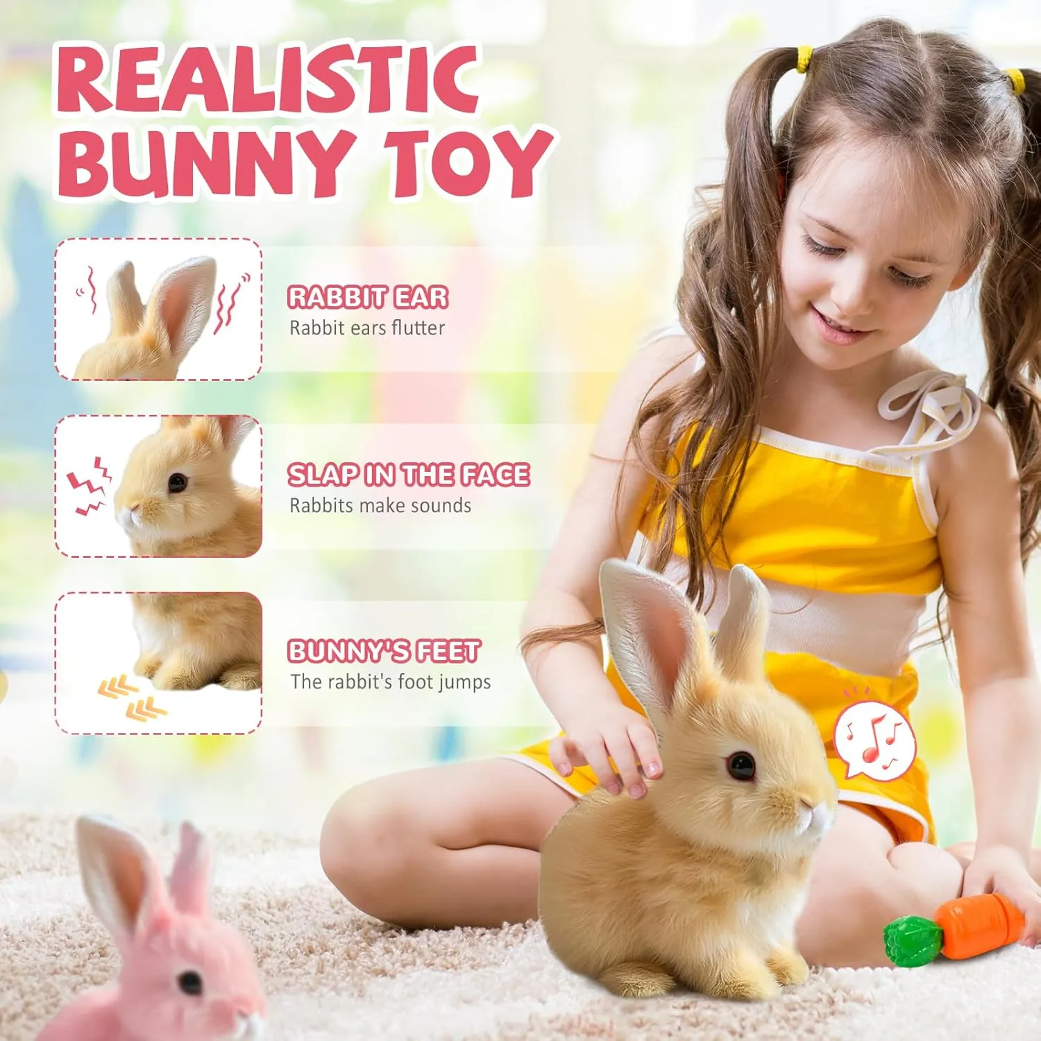 My Realistic Bunny Toy Easter Basket Stuffer, 2025 New Interactive Bunny Toys Bunnies Can Walk and Talk, Handmade Hopping Realistic Rabbit Toy for Kids (White)
