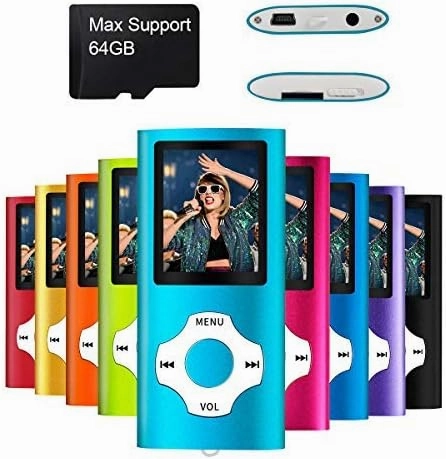 MYMAHDI Support TF Card USB Port Slim Small Multi-Lingual Selection 1.8 LCD Portable MP3/MP4, MP3 Player, MP4 Player, Video Player, Music Player, Media Player, Audio Player Blue