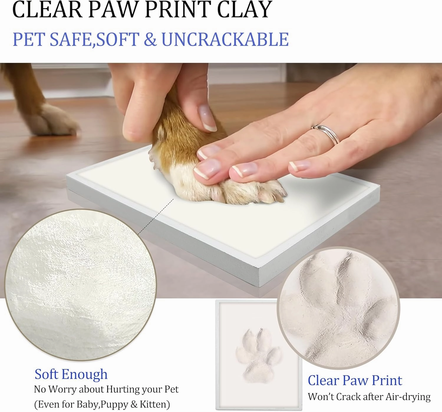 MYPAWLETS Dog or Cat Paw Print Frame Kit with Trinkets,Large Pawprint Area,Pet Paw Print Impression kit with SOFE Clay,Wooden Dog Picture Frame,Personalized Gift Keepsake for Pet Lovers-Large Black
